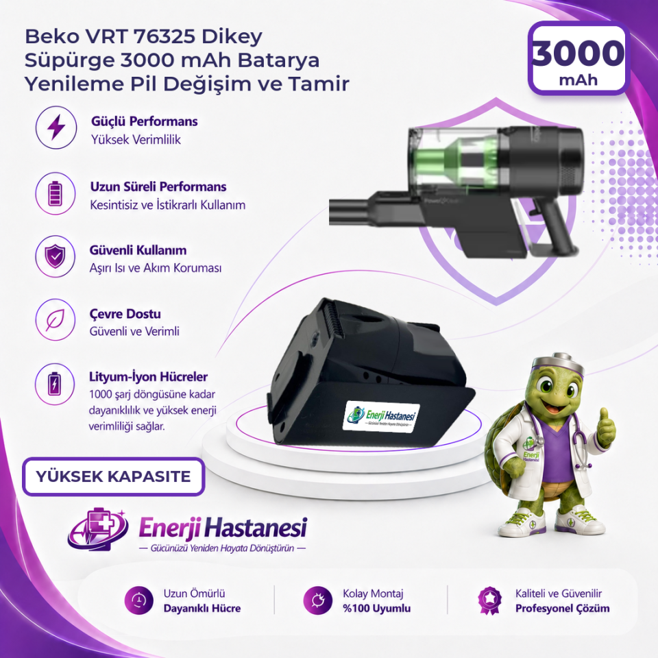 Beko VRT 76325 Dikey Süpürge 3000 mAh Batarya Yenileme Pil Değişim ve Tamir
