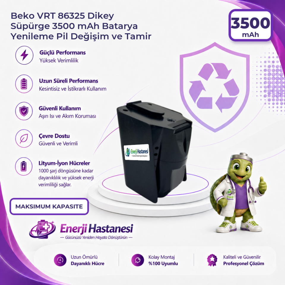 Beko VRT 86325 Dikey Süpürge 3500 mAh Batarya Yenileme Pil Değişim ve Tamir