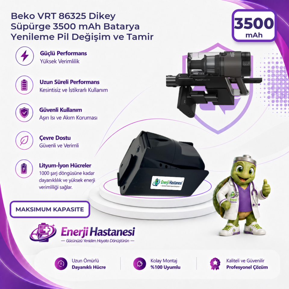Beko VRT 86325 Dikey Süpürge 3500 mAh Batarya Yenileme Pil Değişim ve Tamir