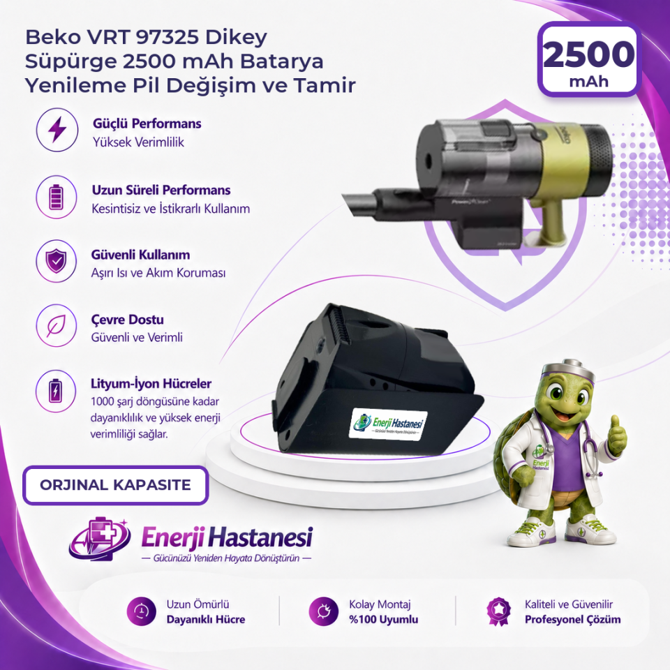 Beko VRT 97325 Dikey Süpürge 2500 mAh Batarya Yenileme Pil Değişim ve Tamir
