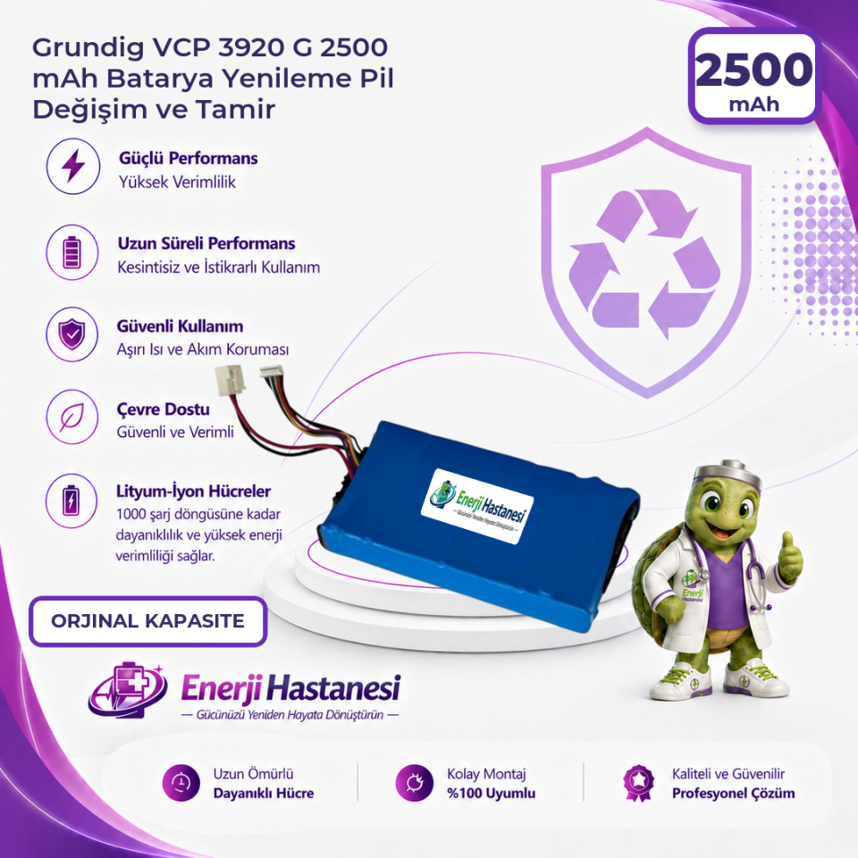 Grundig VCP 3920 G 2500 mAh Batarya Yenileme Pil Değişim ve Tamir