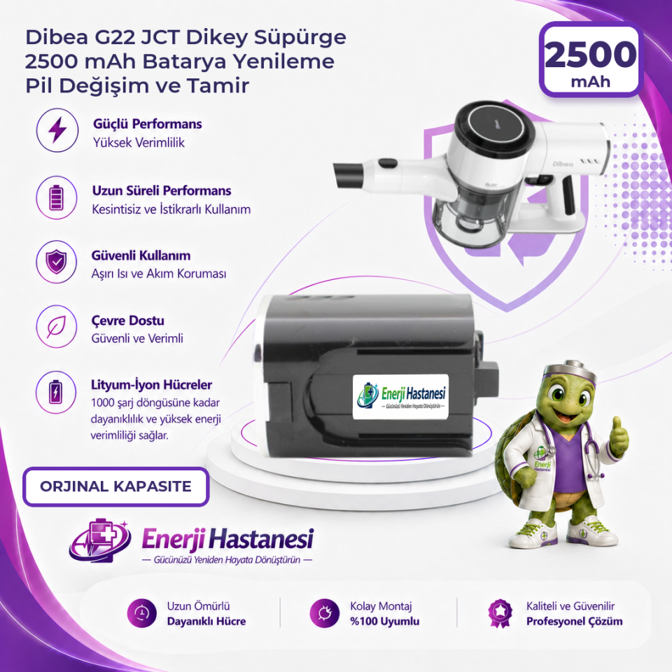 Dibea G22 JCT Dikey Süpürge 2500 mAh Batarya Yenileme Pil Değişim ve Tamir