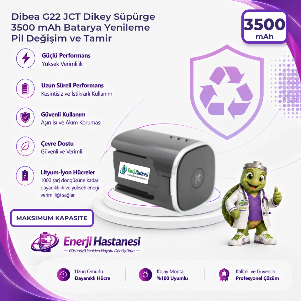 Dibea G22 JCT Dikey Süpürge 3500 mAh Batarya Yenileme Pil Değişim ve Tamir