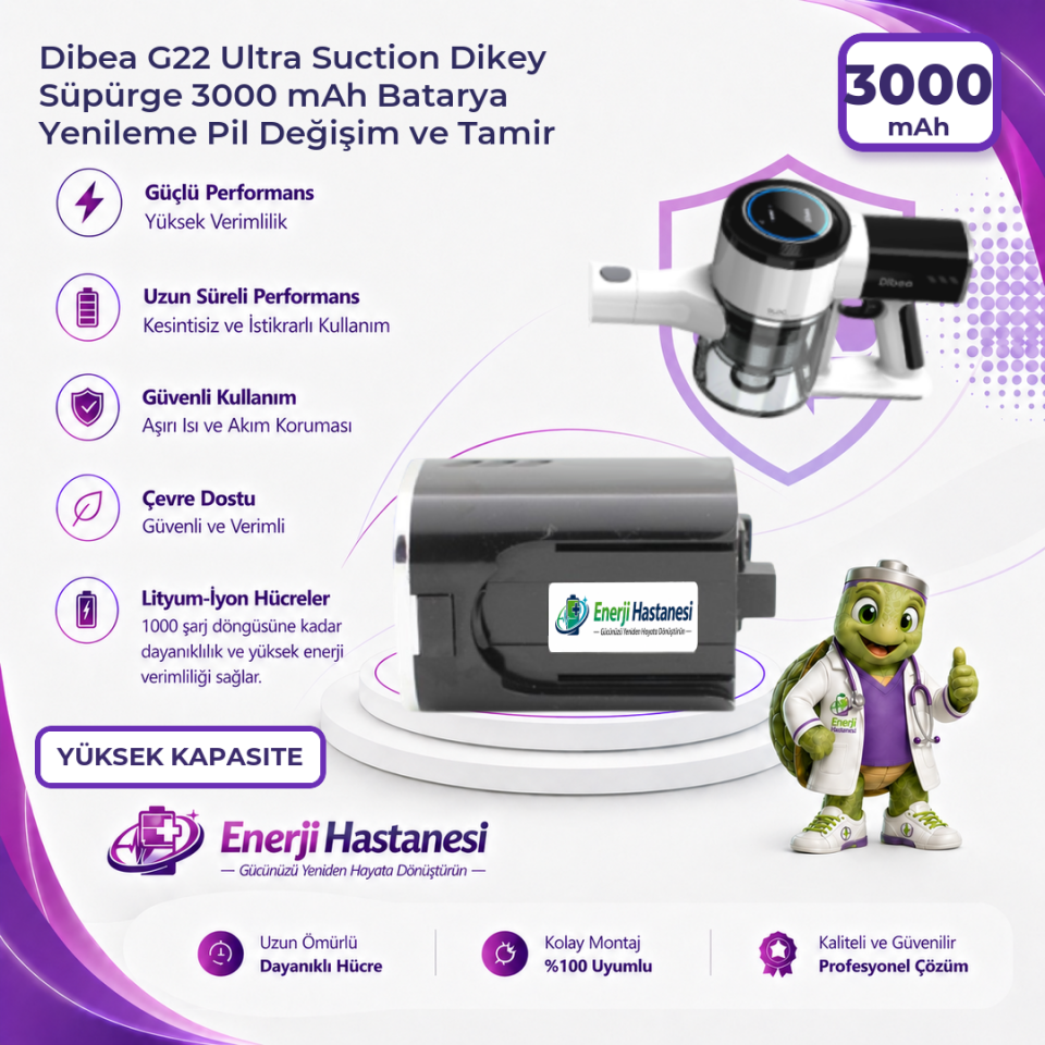 Dibea G22 Ultra Suction Dikey Süpürge 3000 mAh Batarya Yenileme Pil Değişim ve Tamir