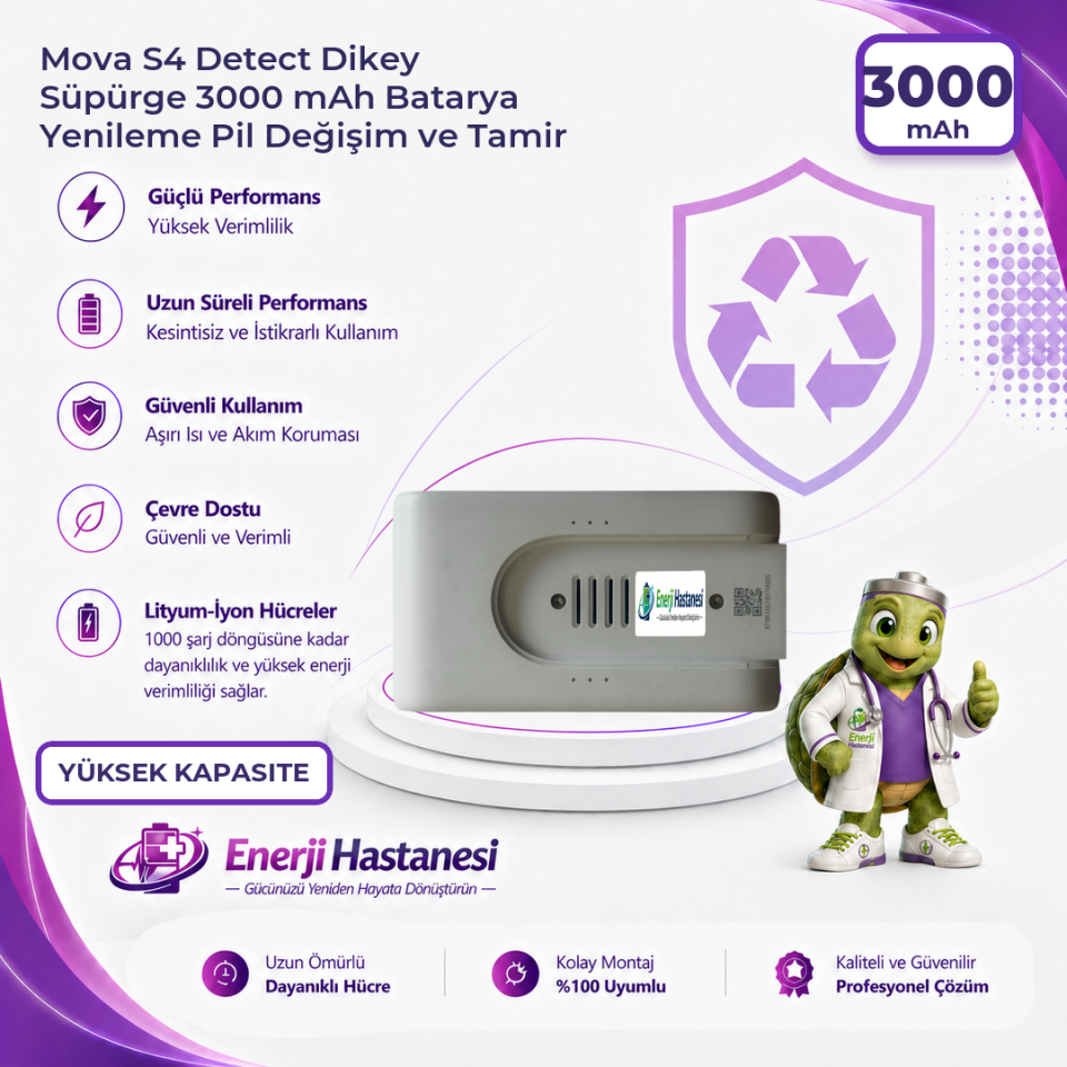 Mova S4 Detect Dikey Süpürge 3000 mAh Batarya Yenileme Pil Değişim ve Tamir