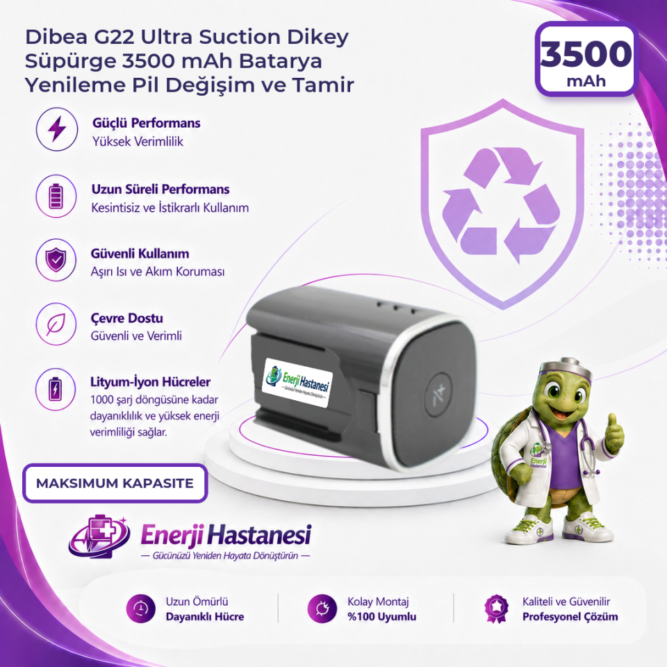 Dibea G22 Ultra Suction Dikey Süpürge 3500 mAh Batarya Yenileme Pil Değişim ve Tamir