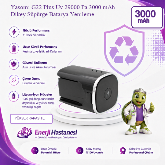 Yasomi G22 Plus Uv 29000 Pa Dikey Süpürge 3000 mAh Batarya Yenileme