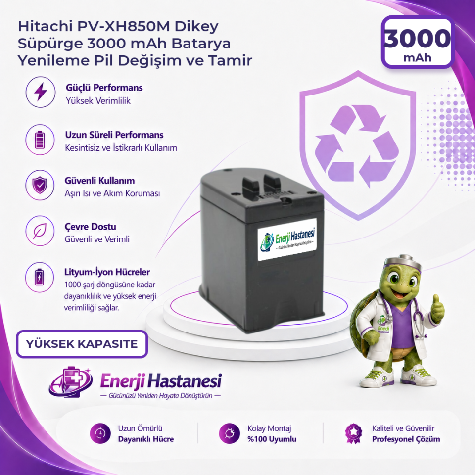 Hitachi PV-XH850M Dikey Süpürge 3000 mAh Batarya Yenileme Pil Değişim ve Tamir