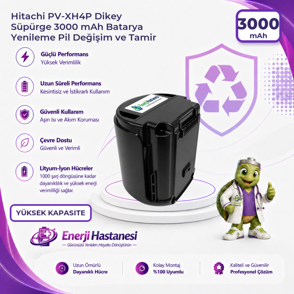 Hitachi PV-XH4P Dikey Süpürge 3000 mAh Batarya Yenileme Pil Değişim ve Tamir