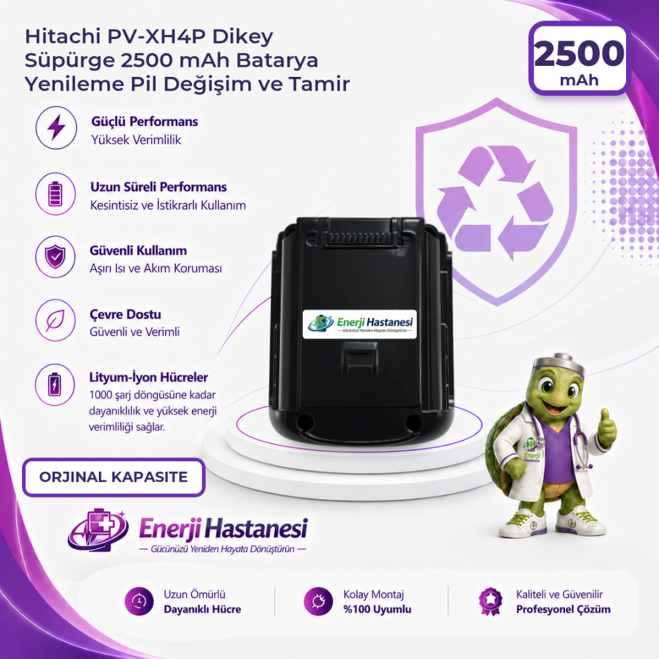 Hitachi PV-XH4P Dikey Süpürge 2500 mAh Batarya Yenileme Pil Değişim ve Tamir