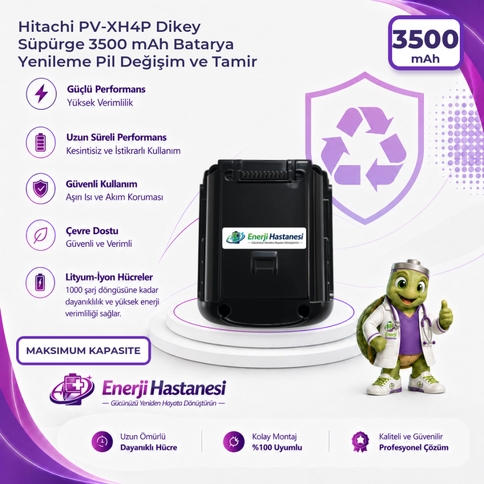 Hitachi PV-XH4P Dikey Süpürge 3500 mAh Batarya Yenileme Pil Değişim ve Tamir