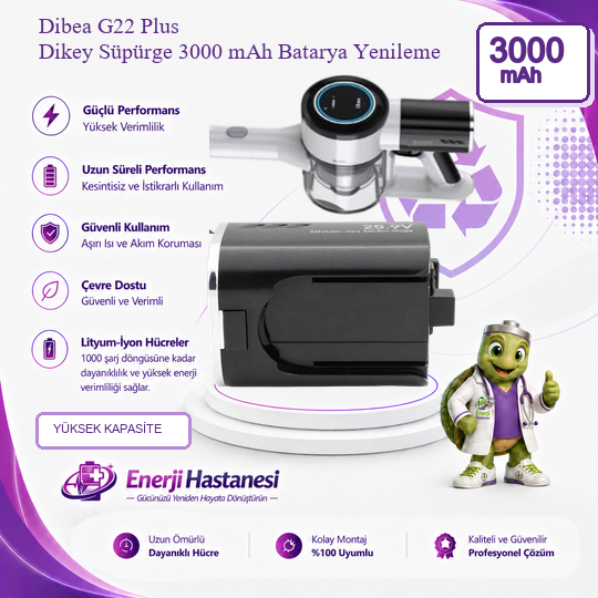 Dibea G22 Plus Dikey Süpürge 3000 mAh Batarya Yenileme