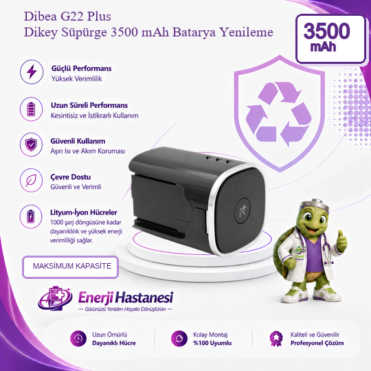 Dibea G22 Plus Dikey Süpürge 3500 mAh Batarya Yenileme
