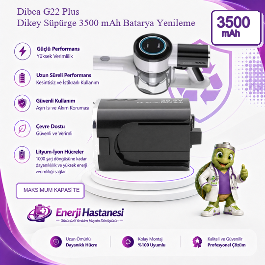 Dibea G22 Plus Dikey Süpürge 3500 mAh Batarya Yenileme