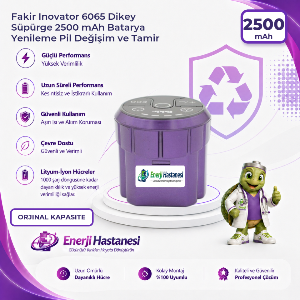 Fakir Inovator 6065 Dikey Süpürge 2500 mAh Batarya Yenileme Pil Değişim ve Tamir