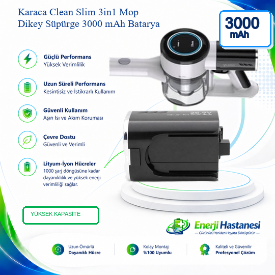 Karaca Clean Slim 3in1 Mop Dikey Süpürge 3000 mAh Batarya