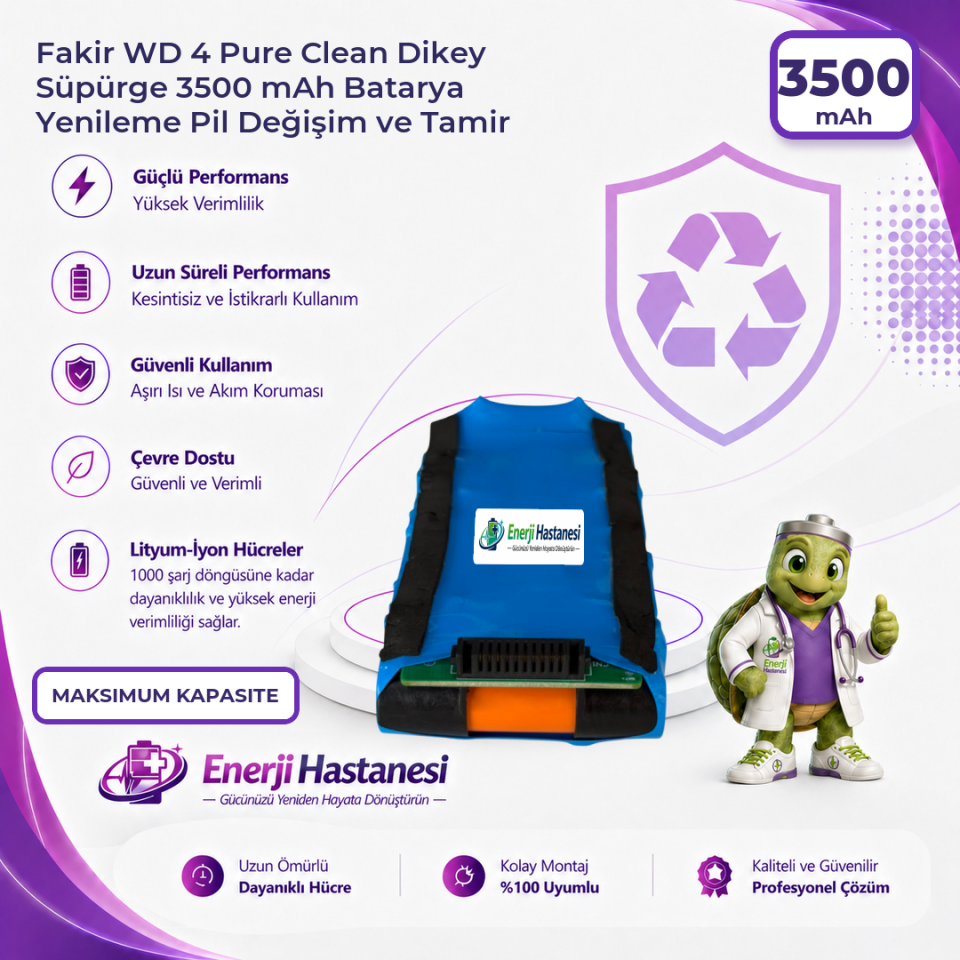Fakir WD 4 Pure Clean Dikey Süpürge 3500 mAh Batarya Yenileme Pil Değişim ve Tamir