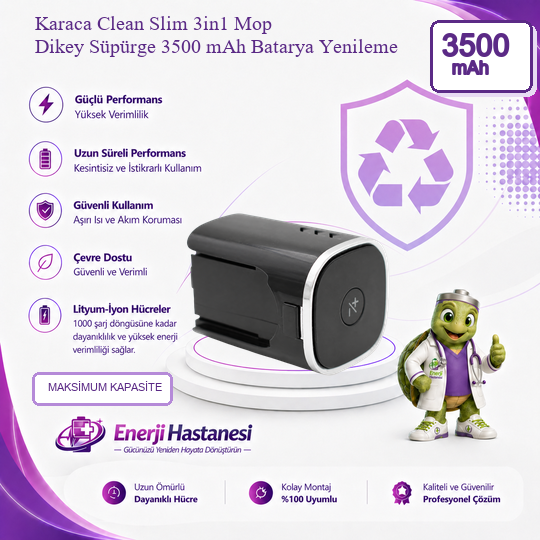 Karaca Clean Slim 3in1 Mop Dikey Süpürge 3500 mAh Batarya Yenileme