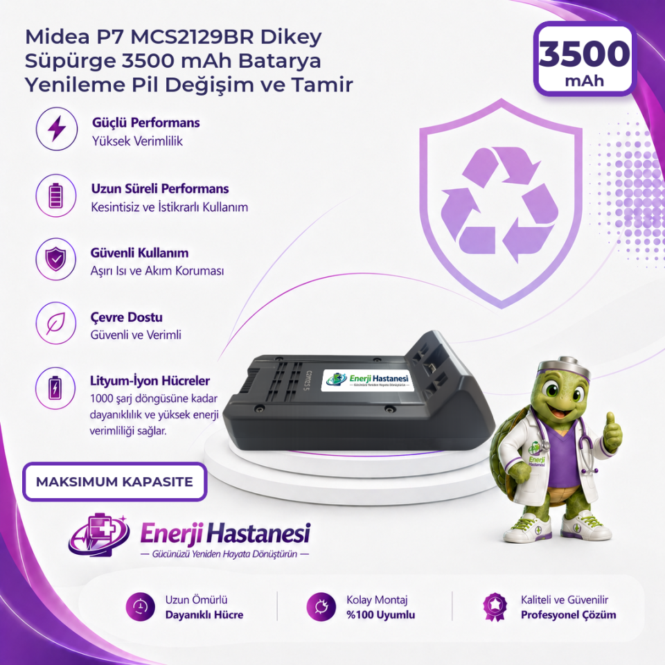 Midea P7 MCS2129BR Dikey Süpürge 3500 mAh Batarya Yenileme Pil Değişim ve Tamir