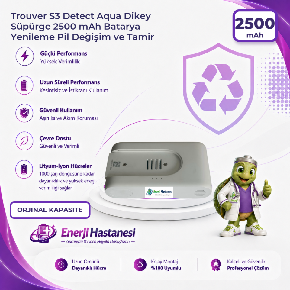 Trouver S3 Detect Aqua Dikey Süpürge 2500 mAh Batarya Yenileme Pil Değişim ve Tamir