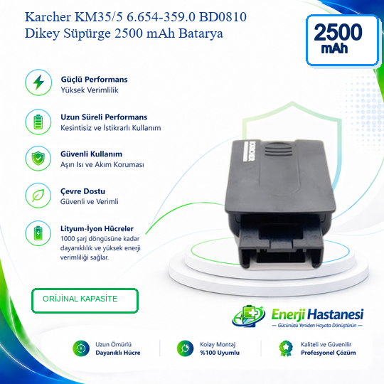 Karcher KM35/5 6.654-359.0 BD0810 Dikey Süpürge 2500 mAh 14.4 V  Batarya