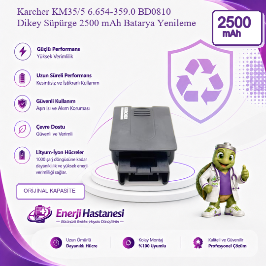 Karcher KM35/5 6.654-359.0 BD0810 Dikey Süpürge 2500 mAh Batarya Yenileme