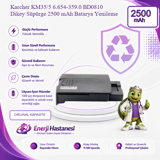 Karcher KM35/5 6.654-359.0 BD0810 Dikey Süpürge 2500 mAh Batarya Yenileme
