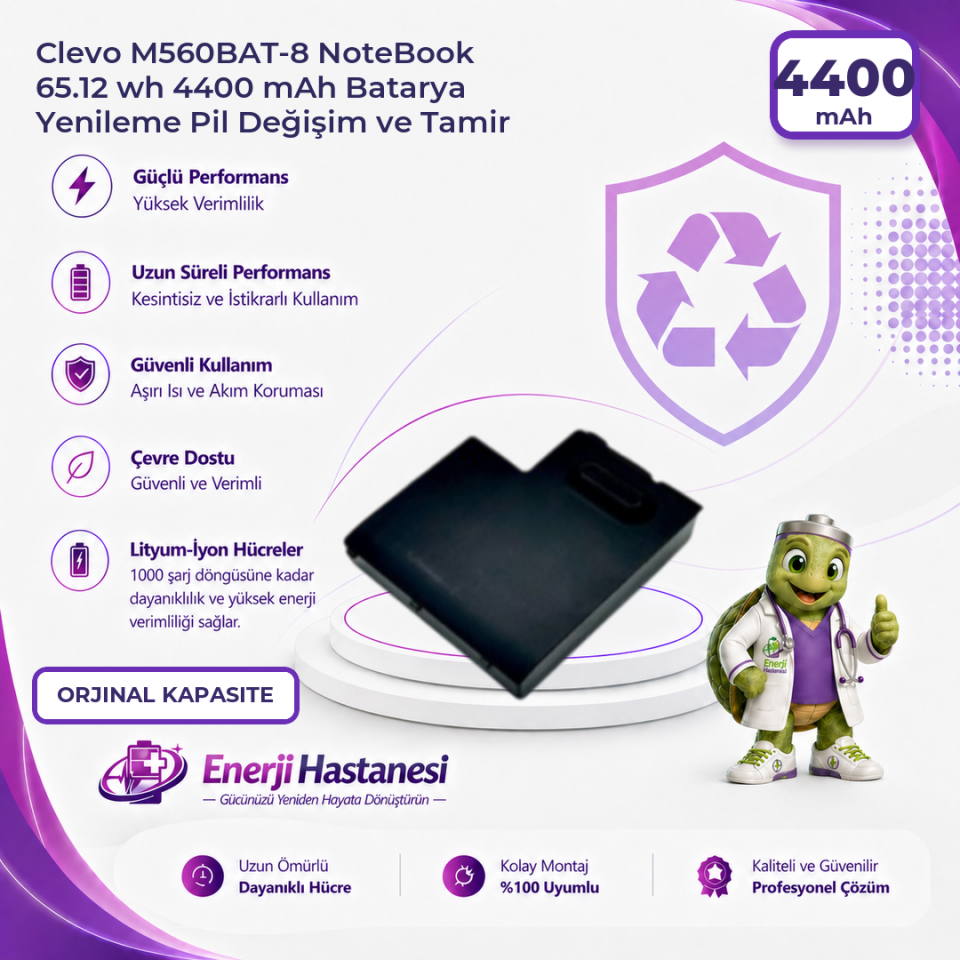Clevo M560BAT-8 NoteBook 65.12 wh 4400 mAh Batarya Yenileme Pil Değişim ve Tamir