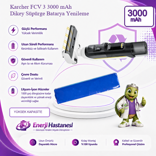 Karcher FCV 3 Dikey Süpürge 3000 mAh Batarya Yenileme