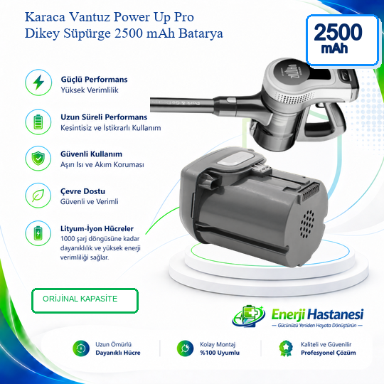 Karaca Vantuz Power Up Pro Dikey Süpürge 2500 mAh Batarya