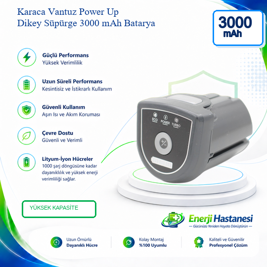Karaca Vantuz Power Up Dikey Süpürge 3000 mAh Batarya