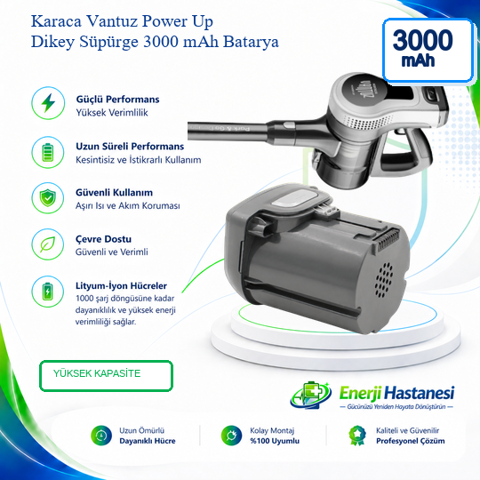Karaca Vantuz Power Up Dikey Süpürge 3000 mAh Batarya