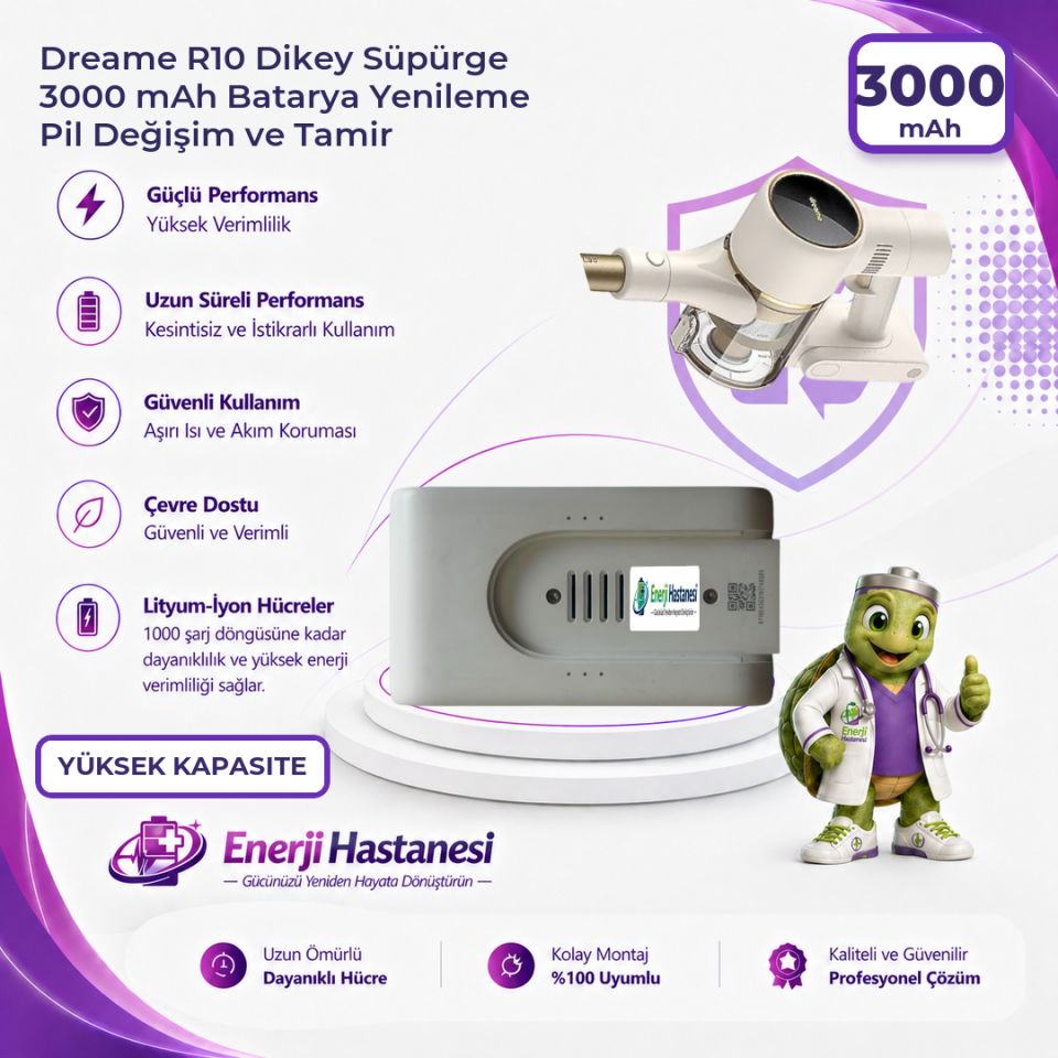 Dreame R10 Dikey Süpürge 3000 mAh Batarya Yenileme Pil Değişim ve Tamir