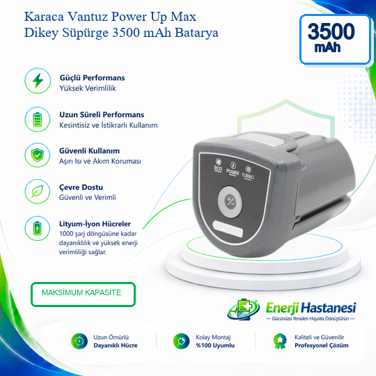 Karaca Vantuz Power Up Max Dikey Süpürge 3500 mAh Batarya
