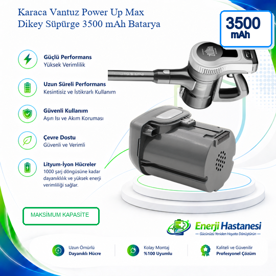 Karaca Vantuz Power Up Max Dikey Süpürge 3500 mAh Batarya
