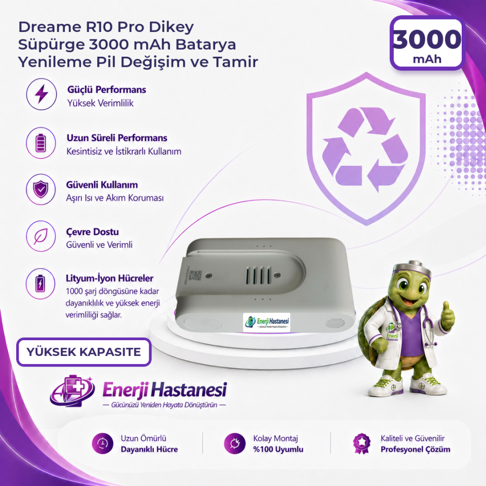 Dreame R10 Pro Dikey Süpürge 3000 mAh Batarya Yenileme Pil Değişim ve Tamir