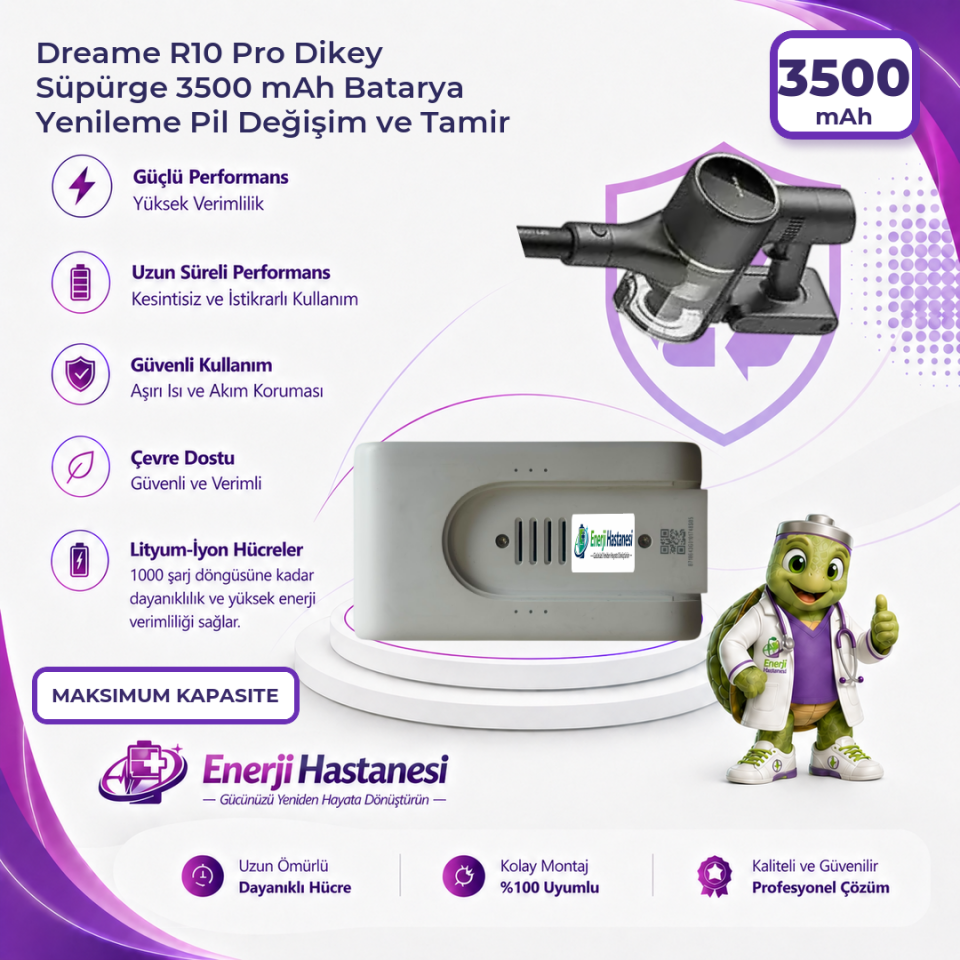 Dreame R10 Pro Dikey Süpürge 3500 mAh Batarya Yenileme Pil Değişim ve Tamir