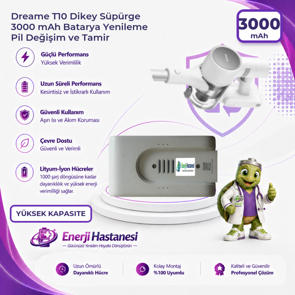 Dreame T10 Dikey Süpürge 3000 mAh Batarya Yenileme Pil Değişim ve Tamir