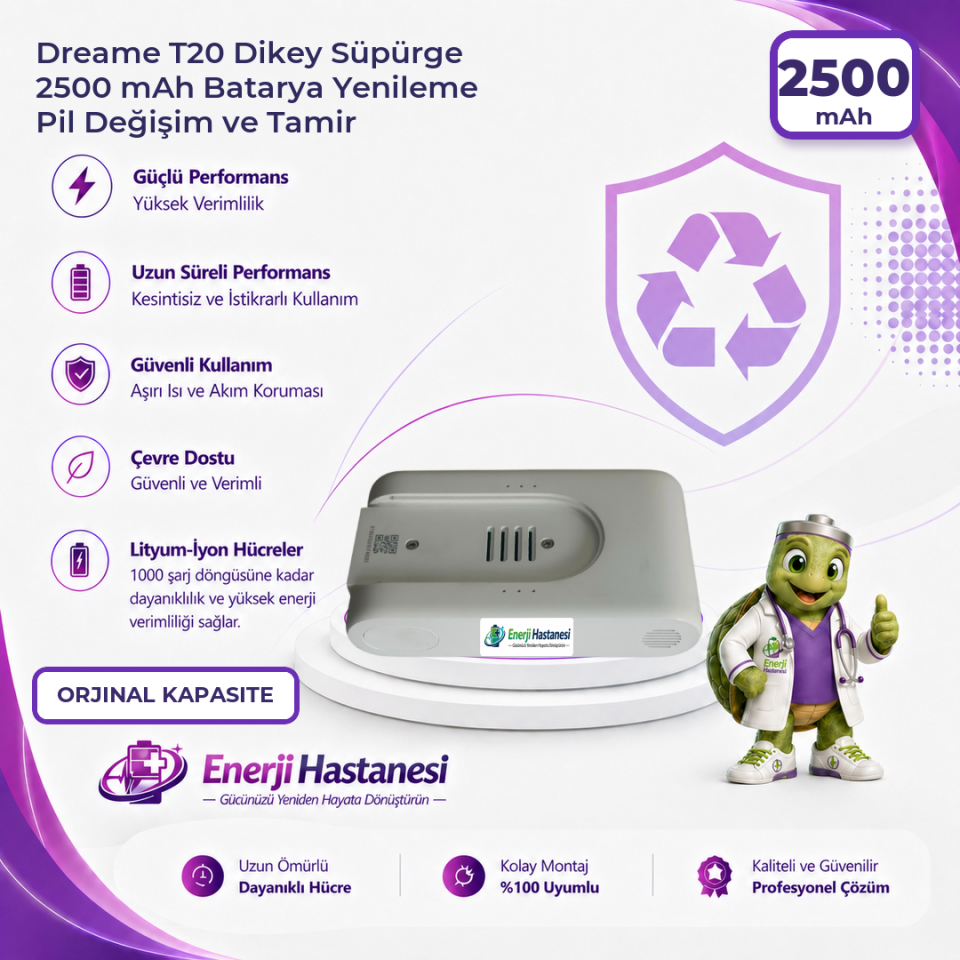 Dreame T20 Dikey Süpürge 2500 mAh Batarya Yenileme Pil Değişim ve Tamir