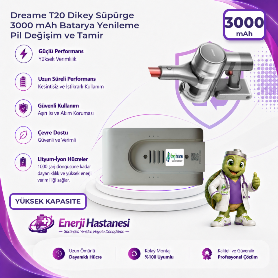 Dreame T20 Dikey Süpürge 3000 mAh Batarya Yenileme Pil Değişim ve Tamir