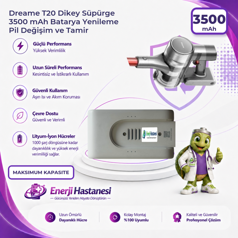Dreame T20 Dikey Süpürge 3500 mAh Batarya Yenileme Pil Değişim ve Tamir