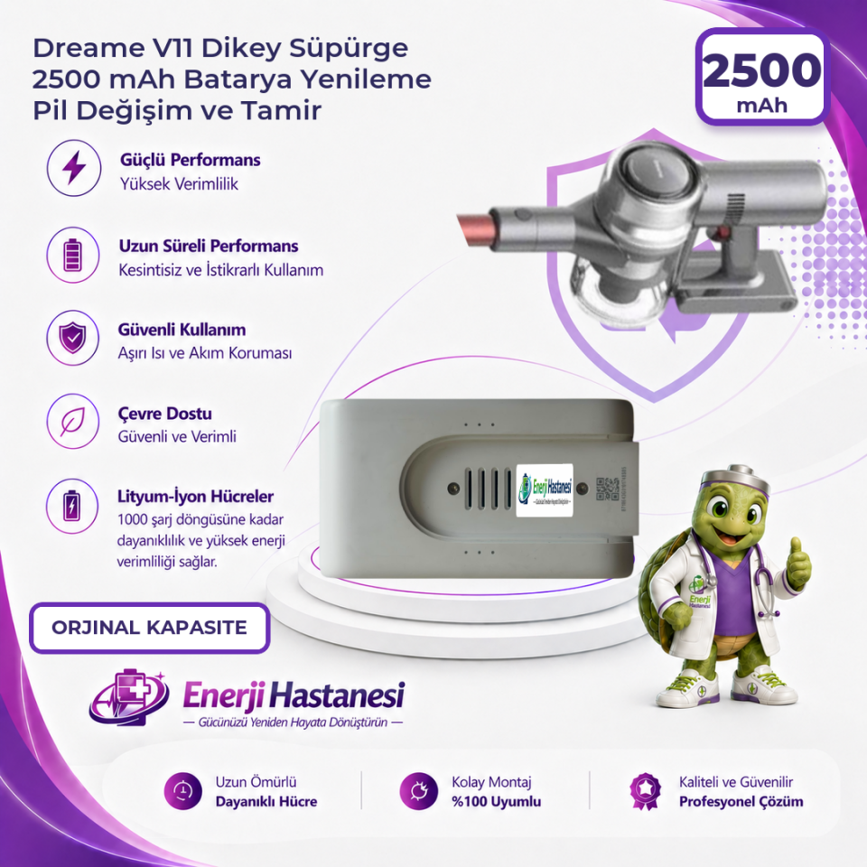 Dreame V11 Dikey Süpürge 2500 mAh Batarya Yenileme Pil Değişim ve Tamir