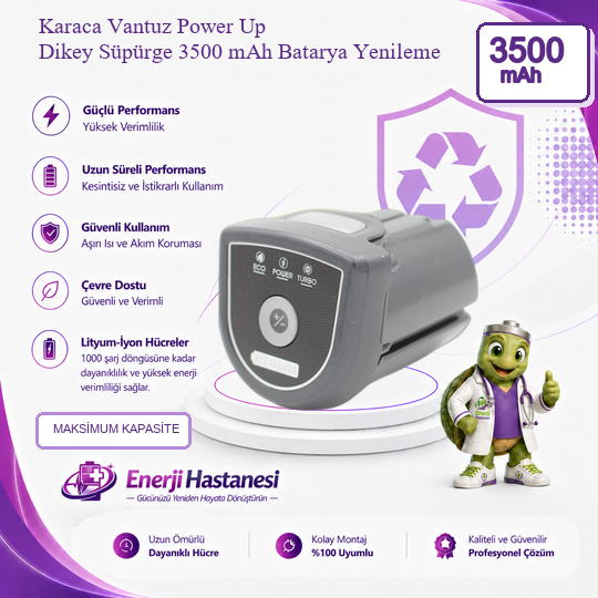 Karaca Vantuz Power Up Dikey Süpürge 3500 mAh Batarya Yenileme