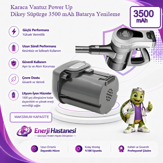 Karaca Vantuz Power Up Dikey Süpürge 3500 mAh Batarya Yenileme