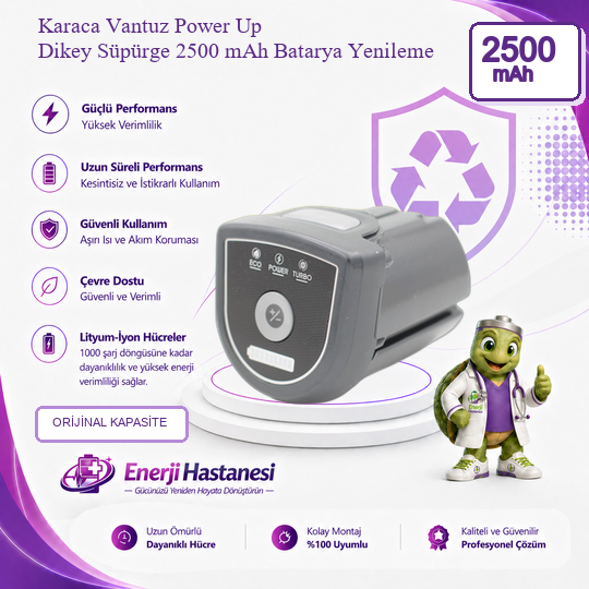 Karaca Vantuz Power Up Dikey Süpürge 2500 mAh Batarya Yenileme