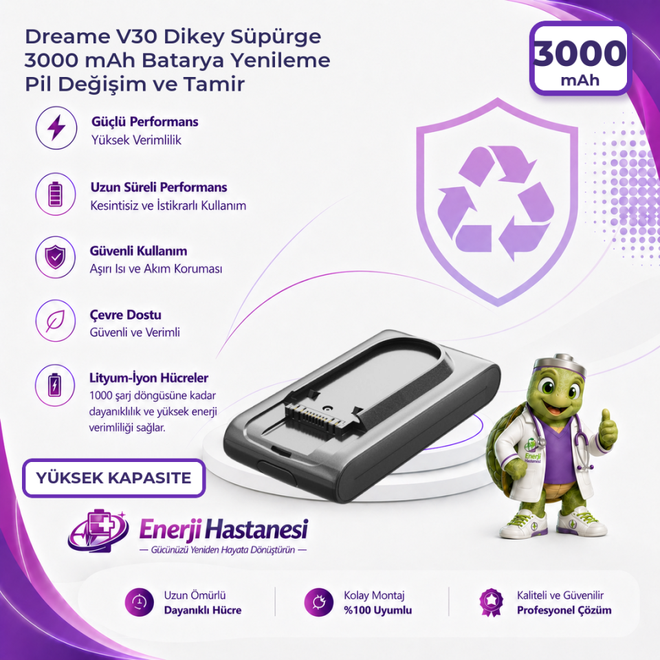 Dreame V30 Dikey Süpürge 3000 mAh Batarya Yenileme Pil Değişim ve Tamir
