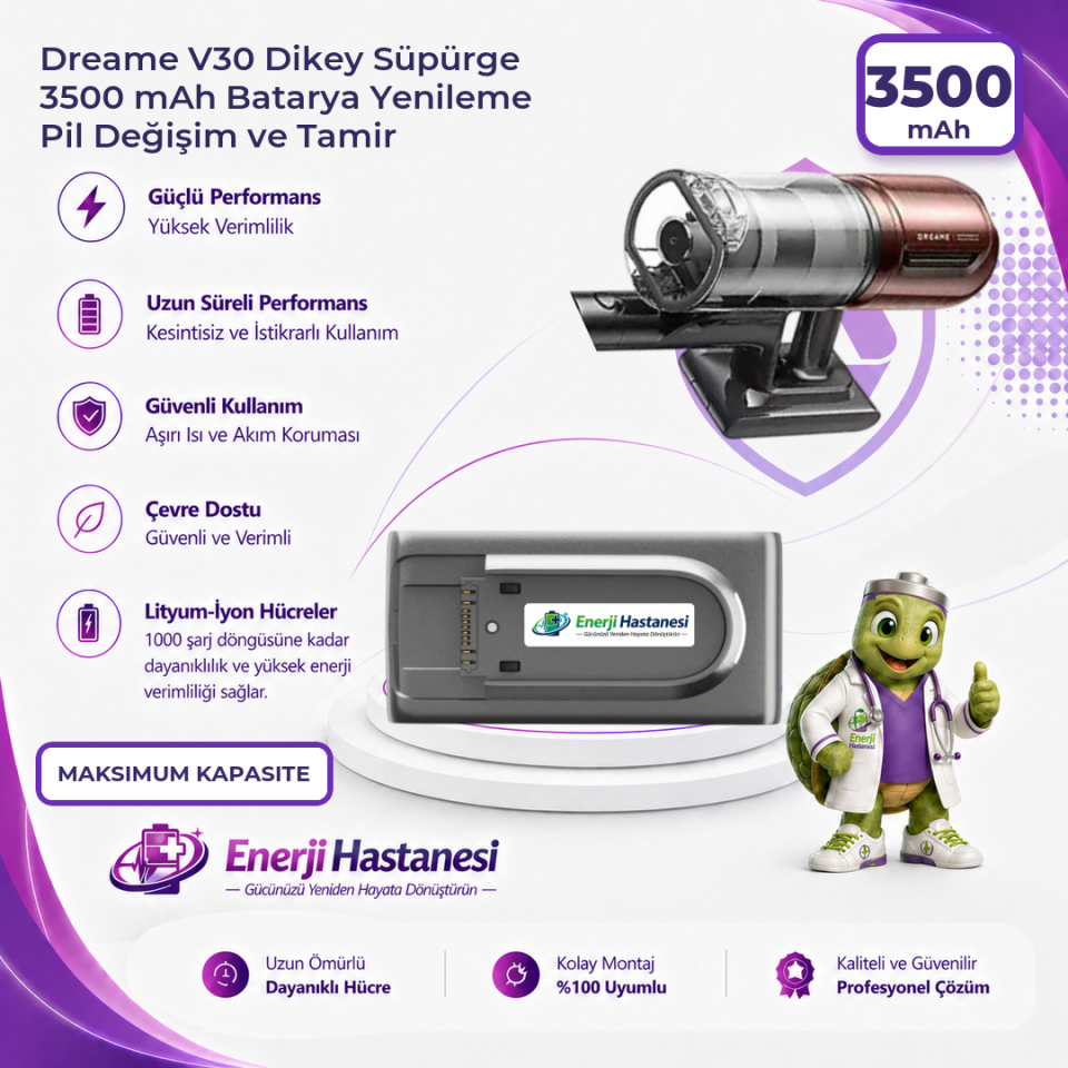 Dreame V30 Dikey Süpürge 3500 mAh Batarya Yenileme Pil Değişim ve Tamir