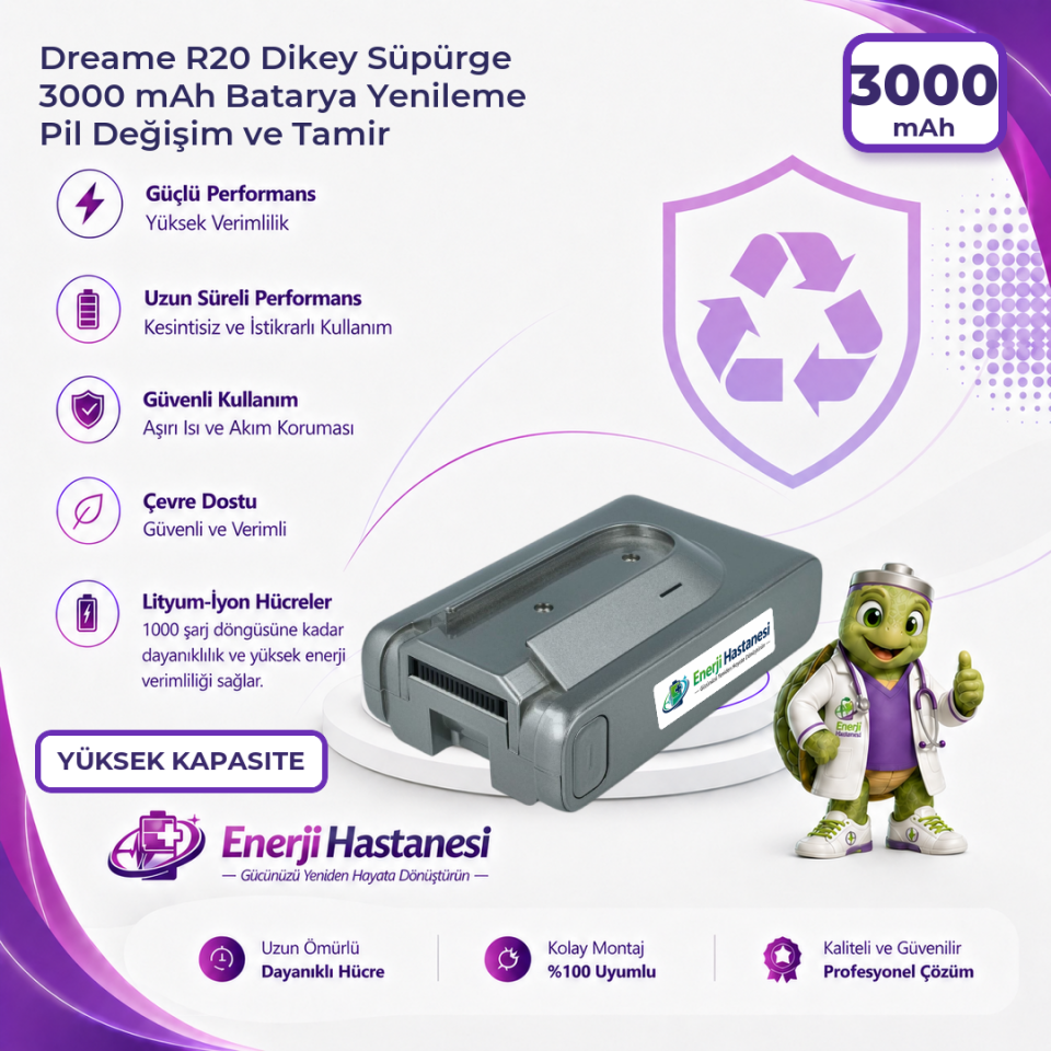 Dreame R20 Dikey Süpürge 3000 mAh Batarya Yenileme Pil Değişim ve Tamir