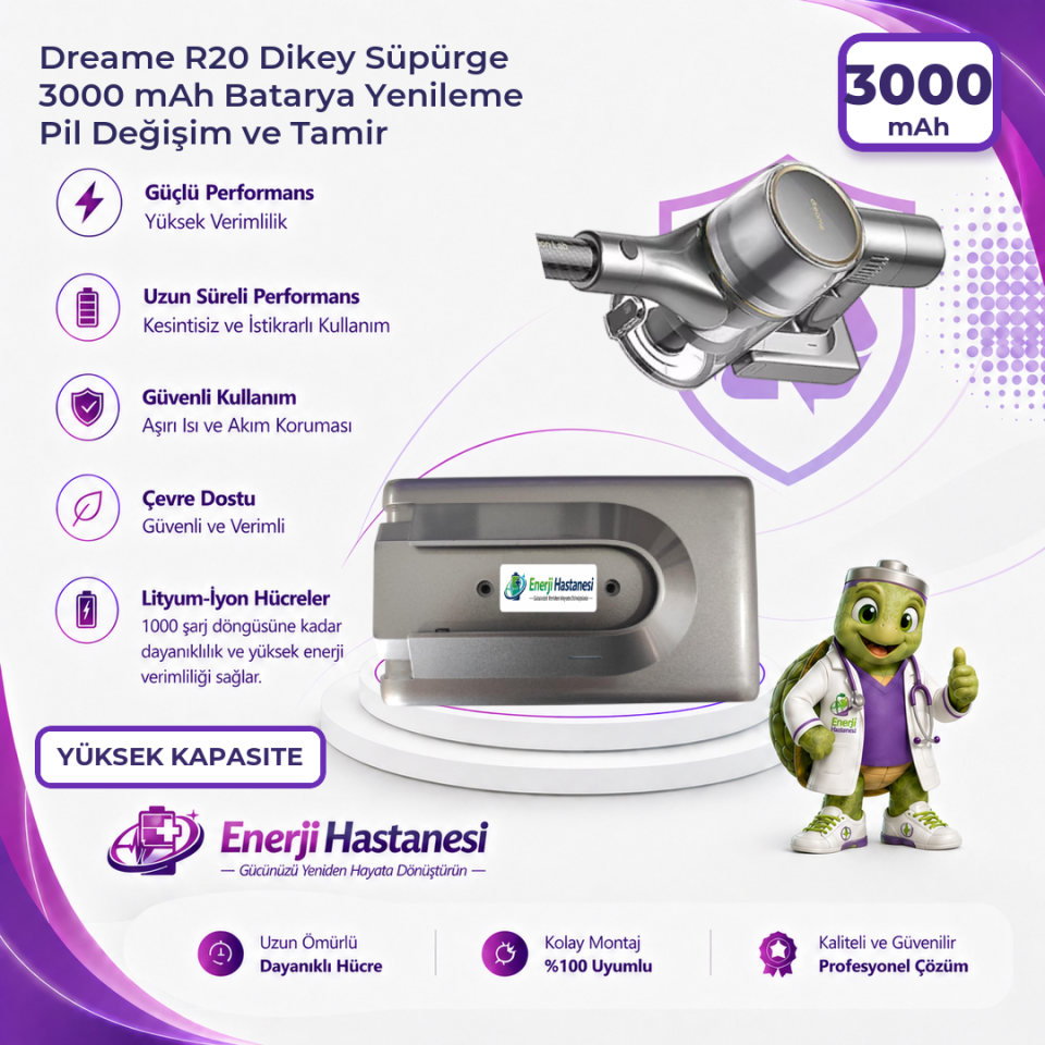 Dreame R20 Dikey Süpürge 3000 mAh Batarya Yenileme Pil Değişim ve Tamir
