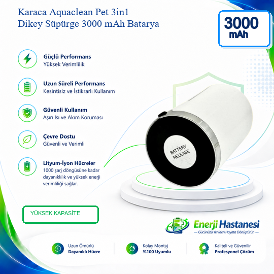 Karaca Aquaclean Pet 3in1 Dikey Süpürge 3000 mAh Batarya